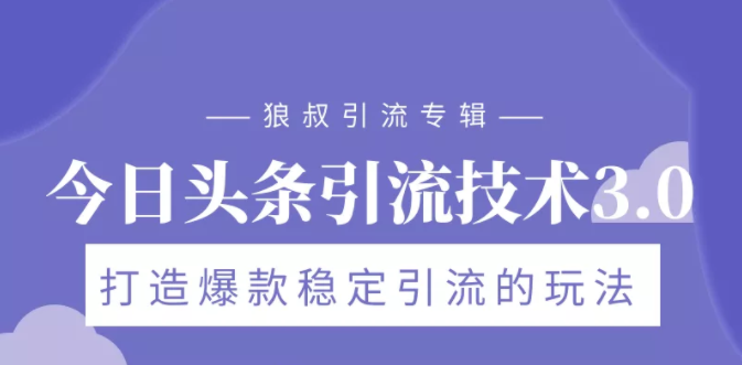 狼叔今日头条引流技术3.0，打造爆款稳定引流的玩法，VLOG引流技术_海蓝资源库