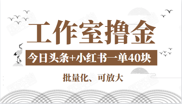 工作室撸金二件套：撸今日头条原创收益+小红书一单利润40块项目_海蓝资源库