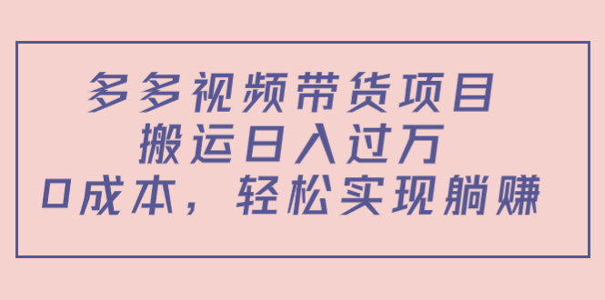 多多视频带货项目，搬运日入过万，0成本，轻松实现躺赚（教程+软件）_海蓝资源库