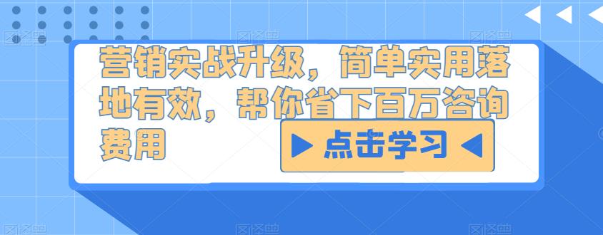 营销实战升级，简单实用落地有效，帮你省下百万咨询费用_海蓝资源库