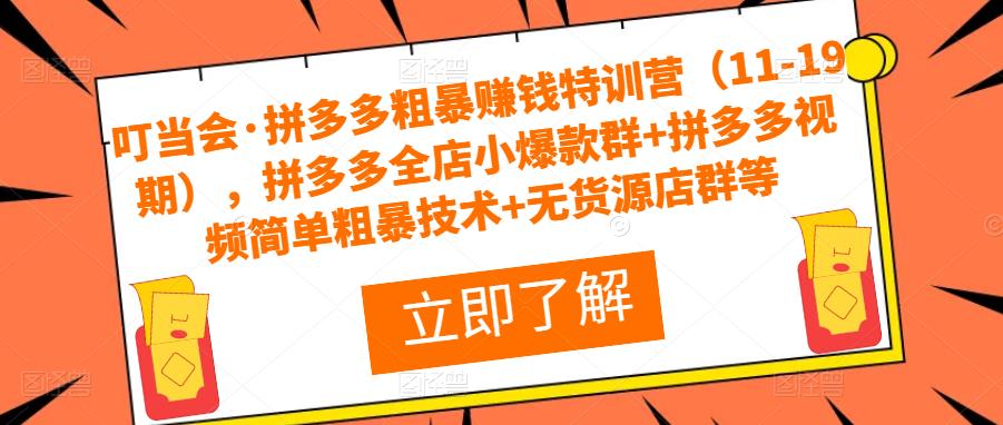 叮当会·拼多多粗暴赚钱特训营（11-19期），拼多多全店小爆款群+拼多多视频简单粗暴技术+无货源店群等_海蓝资源库