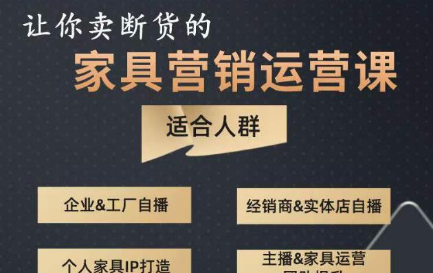 让你卖断货的家具营销运营课，打造高销量家具账号（短视频+直播+人物IP）_海蓝资源库