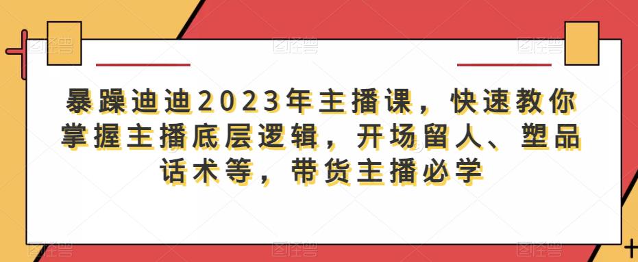 暴躁迪迪2023年主播课，快速教你掌握主播底层逻辑，开场留人、塑品话术等，带货主播必学_海蓝资源库