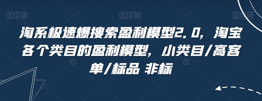 淘系极速爆搜索盈利模型2.0，淘宝各个类目的盈利模型，小类目/高客单/标品 非标_海蓝资源库