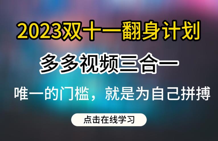 2023双十一翻身计划，多多视频带货三合一玩法教程【揭秘】_海蓝资源库