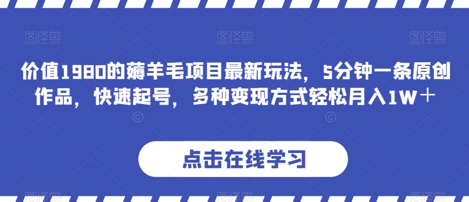 价值1980的薅羊毛项目最新玩法，5分钟一条原创作品，快速起号，多种变现方式轻松月入1W＋【揭秘】_海蓝资源库