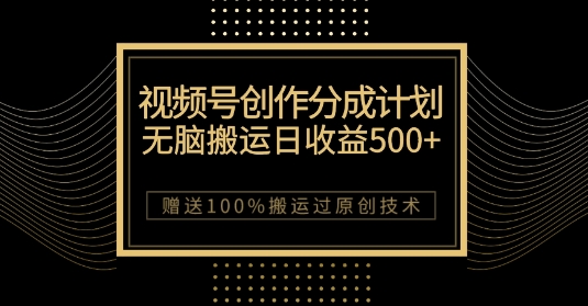 最新视频号创作分成计划，无脑搬运一天收益500+，100%搬运过原创技巧【揭秘】_海蓝资源库