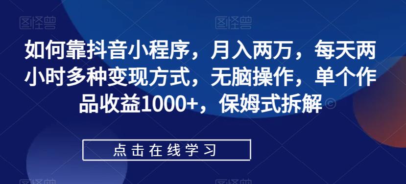 如何靠抖音小程序，月入两万，每天两小时多种变现方式，无脑操作，单个作品收益1000+，保姆式拆解_海蓝资源库