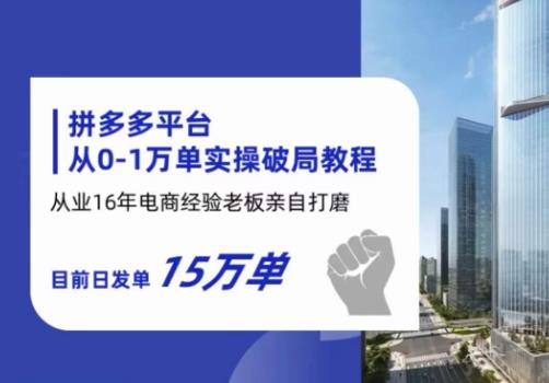 拼多多从0-1万单实操破局教程，从业16年电商经验打磨，目前日发单15万单_海蓝资源库