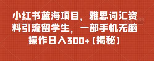 小红书蓝海项目，雅思词汇资料引流留学生，一部手机无脑操作日入300+【揭秘】_海蓝资源库