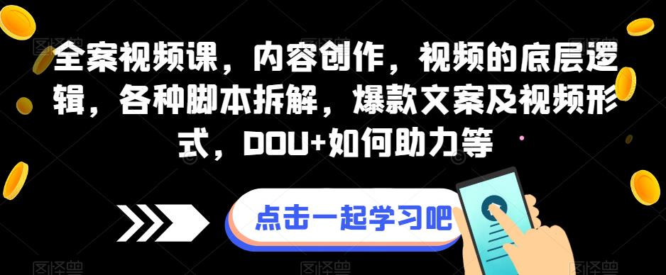 全案视频课，内容创作，视频的底层逻辑，各种脚本拆解，爆款文案及视频形式，DOU+如何助力等_海蓝资源库