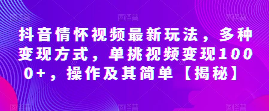 抖音情怀视频最新玩法，多种变现方式，单挑视频变现1000+，操作及其简单【揭秘】_海蓝资源库