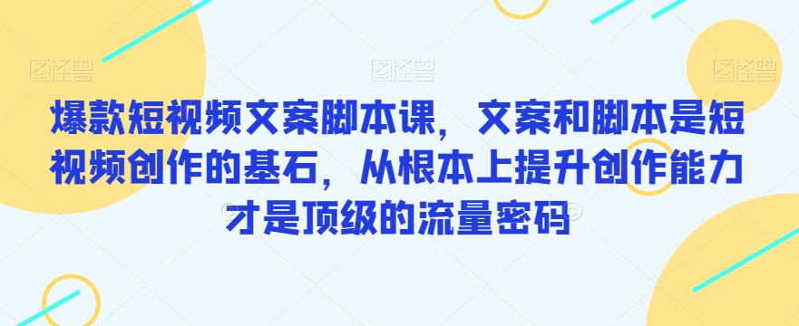 爆款短视频文案脚本课，文案和脚本是短视频创作的基石，从根本上提升创作能力才是顶级的流量密码_海蓝资源库