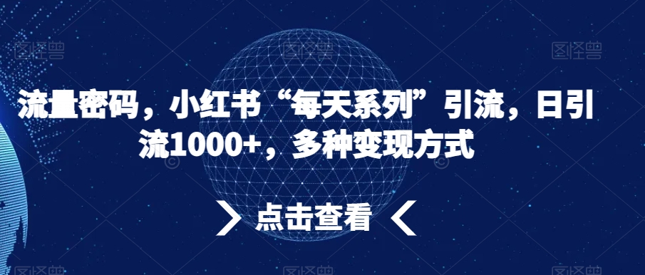 流量密码，小红书“每天系列”引流，日引流1000+，多种变现方式【揭秘】_海蓝资源库