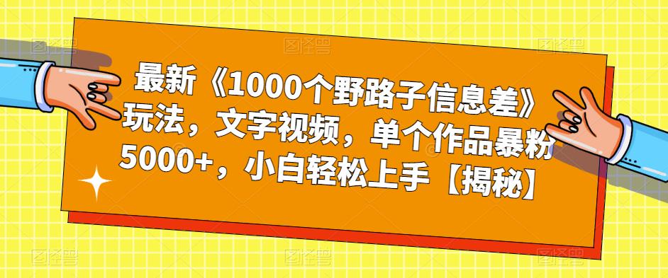 最新《1000个野路子信息差》玩法，文字视频，单个作品暴粉5000+，小白轻松上手【揭秘】_海蓝资源库