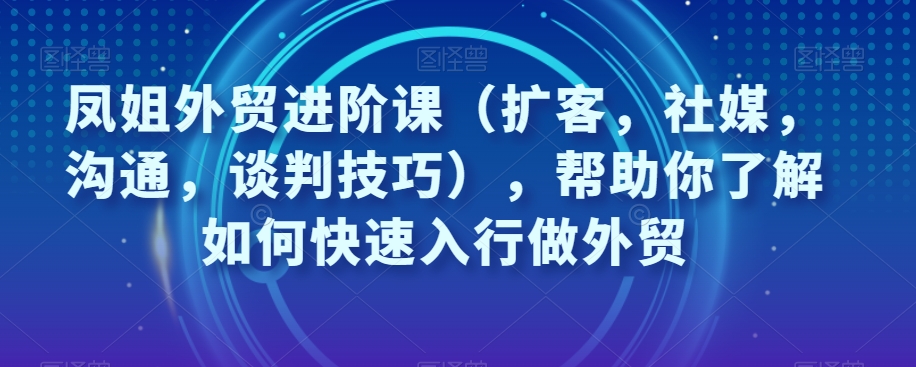 凤姐外贸进阶课（扩客，社媒，沟通，谈判技巧），帮助你了解如何快速入行做外贸_海蓝资源库