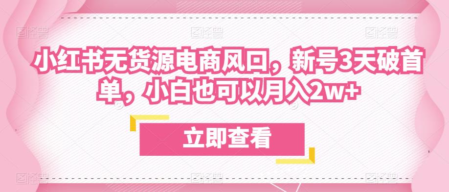 众狼电商余文小红书无货源电商风口，新号3天破首单，小白也可以月入2w+_海蓝资源库