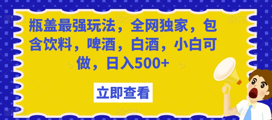 瓶盖最强玩法，全网独家，包含饮料，啤酒，白酒，小白可做，日入500+【揭秘】_海蓝资源库