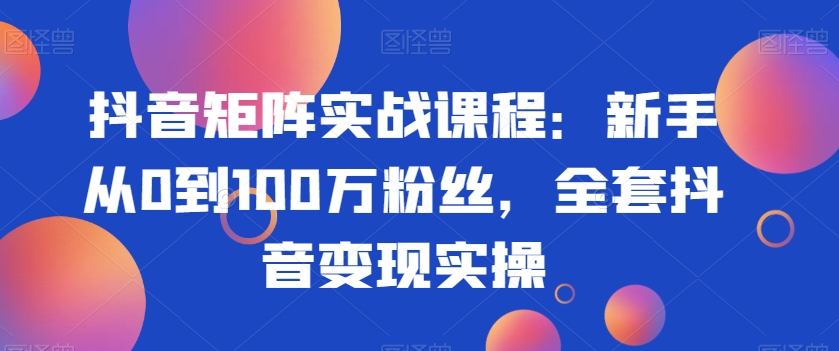 抖音矩阵实战课程：新手从0到100万粉丝，全套抖音变现实操_海蓝资源库