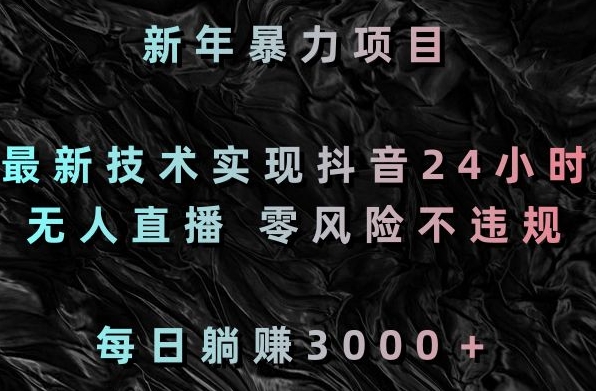 新年暴力项目，最新技术实现抖音24小时无人直播，零风险不违规，每日躺赚3000＋【揭秘】_海蓝资源库