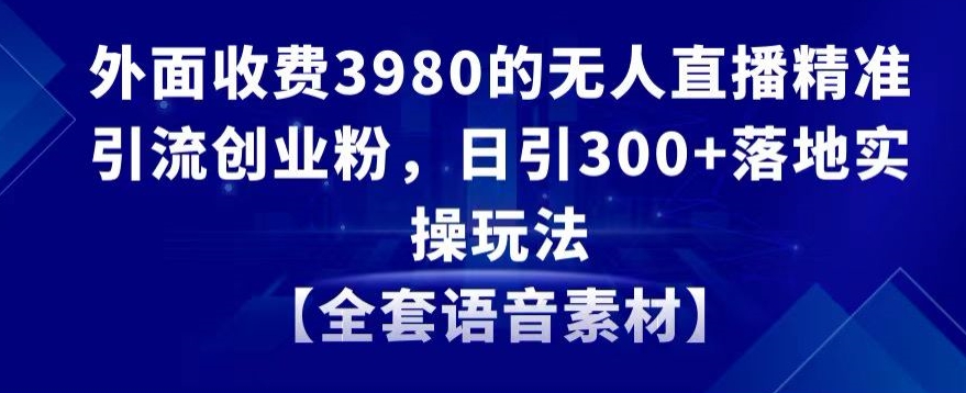 外面收费3980的无人直播精准引流创业粉，日引300+落地实操玩法【全套语音素材】【揭秘】_海蓝资源库