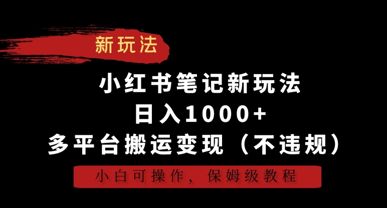 小红书笔记新玩法，日入1000+，多平台搬运变现（不违规），小白可操作，保姆级教程【揭秘】_海蓝资源库