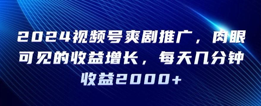 2024视频号爽剧推广，肉眼可见的收益增长，每天几分钟收益2000+【揭秘】_海蓝资源库