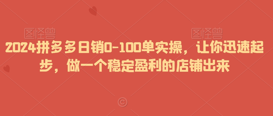 2024拼多多日销0-100单实操，让你迅速起步，做一个稳定盈利的店铺出来_海蓝资源库