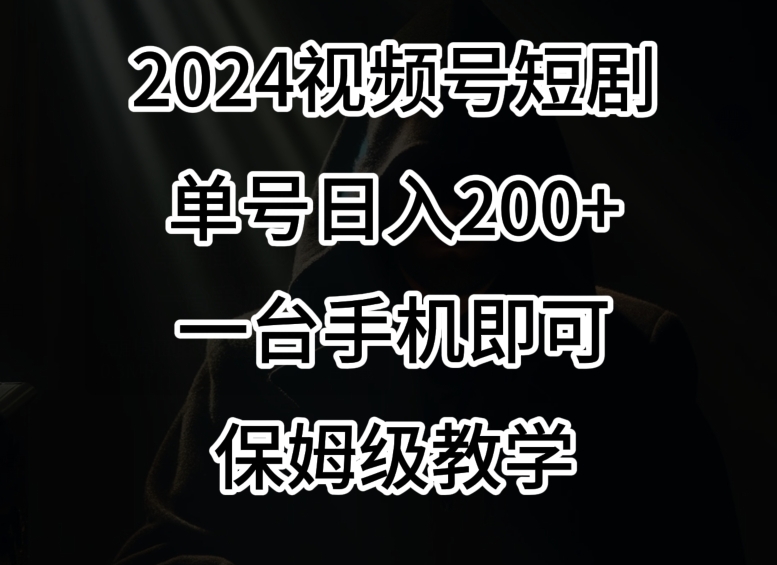 2024风口，视频号短剧，单号日入200+，一台手机即可操作，保姆级教学【揭秘】_海蓝资源库