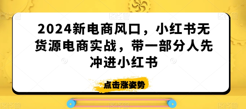 2024新电商风口，小红书无货源电商实战，带一部分人先冲进小红书_海蓝资源库