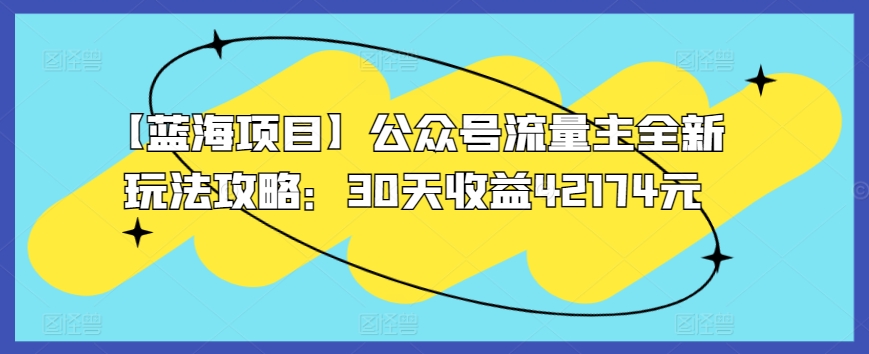 【蓝海项目】公众号流量主全新玩法攻略：30天收益42174元【揭秘】_海蓝资源库