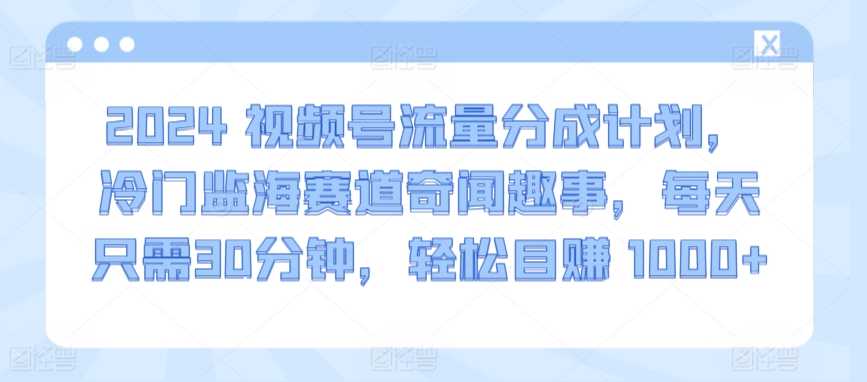 2024视频号流量分成计划，冷门监海赛道奇闻趣事，每天只需30分钟，轻松目赚 1000+【揭秘】_海蓝资源库