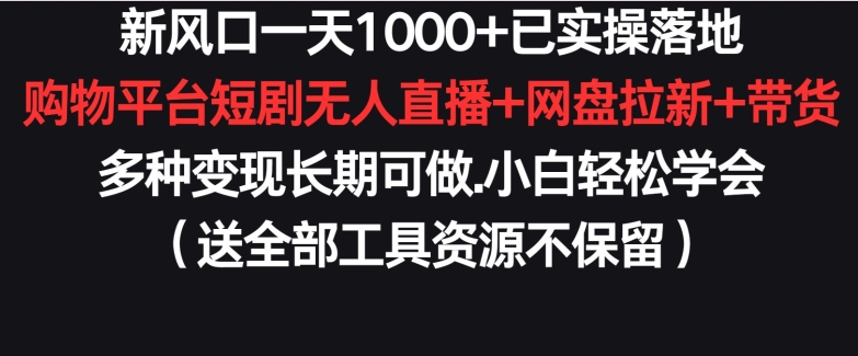 新风口一天1000+已实操落地购物平台短剧无人直播+网盘拉新+带货多种变现长期可做【揭秘】_海蓝资源库