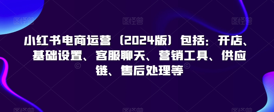 小红书电商运营（2024版）包括：开店、基础设置、客服聊天、营销工具、供应链、售后处理等_海蓝资源库