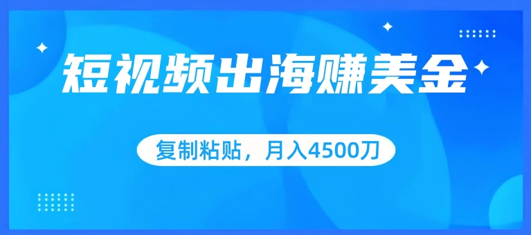 短视频出海赚美金，复制粘贴批量操作，小白轻松掌握，月入4500美刀【揭秘】_海蓝资源库