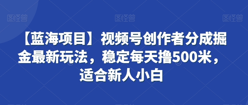 【蓝海项目】视频号创作者分成掘金最新玩法，稳定每天撸500米，适合新人小白【揭秘】_海蓝资源库