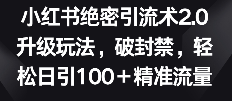 小红书绝密引流术2.0升级玩法，破封禁，轻松日引100+精准流量【揭秘】_海蓝资源库