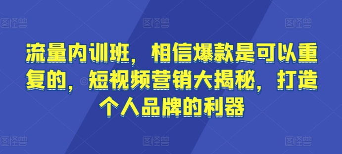 流量内训班，相信爆款是可以重复的，短视频营销大揭秘，打造个人品牌的利器_海蓝资源库