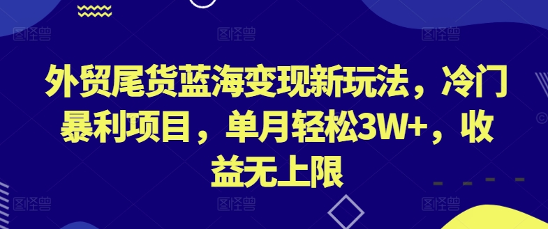 外贸尾货蓝海变现新玩法，冷门暴利项目，单月轻松3W+，收益无上限【揭秘】_海蓝资源库