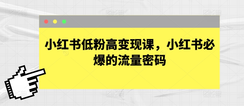 小红书低粉高变现课，小红书必爆的流量密码_海蓝资源库