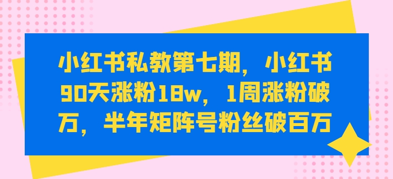 小红书私教第七期，小红书90天涨粉18w，1周涨粉破万，半年矩阵号粉丝破百万_海蓝资源库