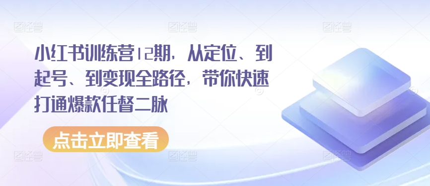 小红书训练营12期，从定位、到起号、到变现全路径，带你快速打通爆款任督二脉_海蓝资源库