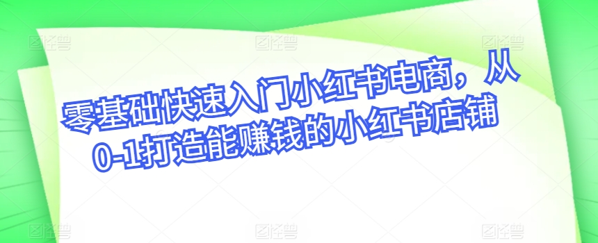 零基础快速入门小红书电商，从0-1打造能赚钱的小红书店铺_海蓝资源库