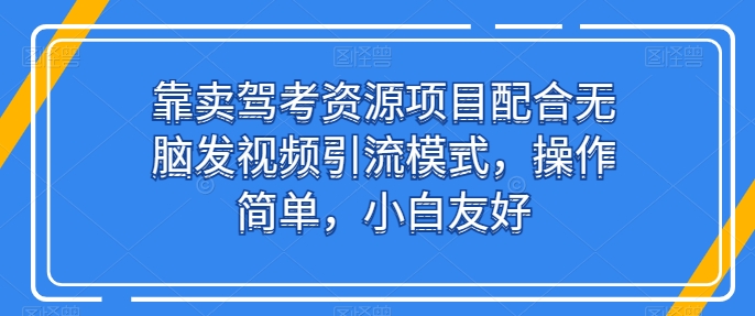 靠卖驾考资源项目配合无脑发视频引流模式，操作简单，小白友好【揭秘】_海蓝资源库