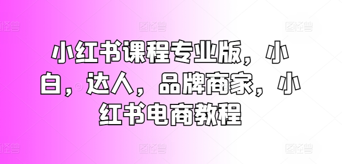 小红书课程专业版，小白，达人，品牌商家，小红书电商教程_海蓝资源库