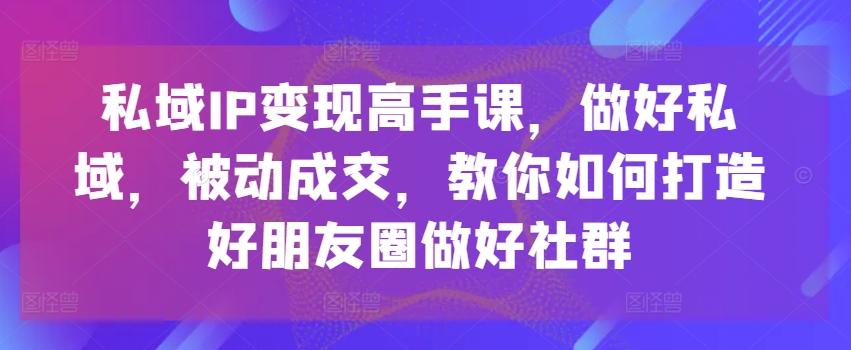 私域IP变现高手课，做好私域，被动成交，教你如何打造好朋友圈做好社群_海蓝资源库