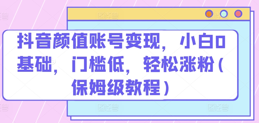 抖音颜值账号变现，小白0基础，门槛低，​轻松涨粉(保姆级教程)【揭秘】_海蓝资源库