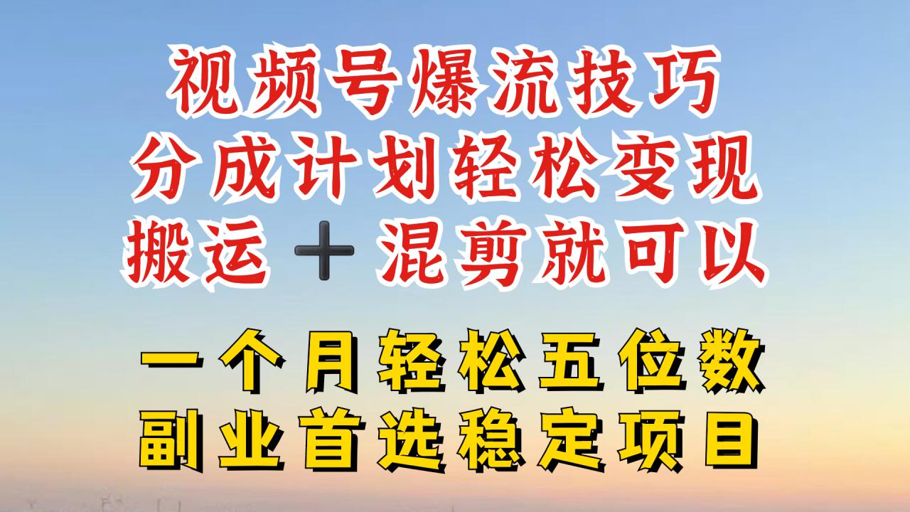 视频号分成最暴力赛道，几分钟出一条原创，最强搬运+混剪新方法，谁做谁爆【揭秘】_海蓝资源库