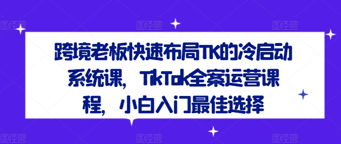 跨境老板快速布局TK的冷启动系统课，TikTok全案运营课程，小白入门最佳选择_海蓝资源库