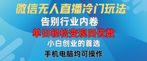 微信无人直播冷门玩法，告别行业内卷，单日轻松变现四位数，小白的创业首选【揭秘】_海蓝资源库